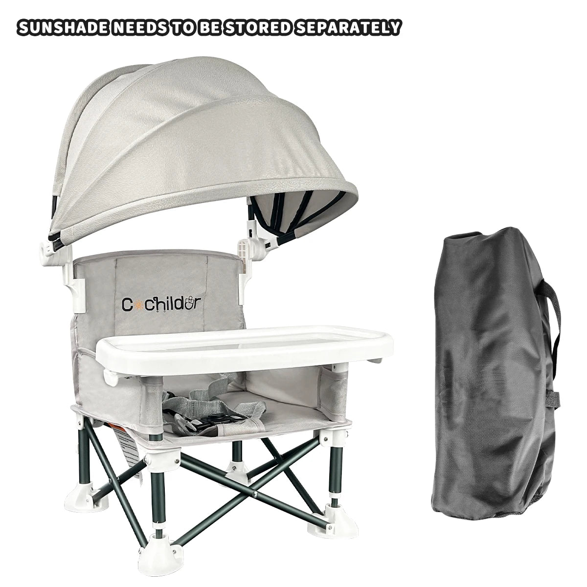 Booster Seat / Portable Child Dining Chair /  Removable Awning /  5-point Safety Belt / Foldable / Detachable Plates / Carrying Bag