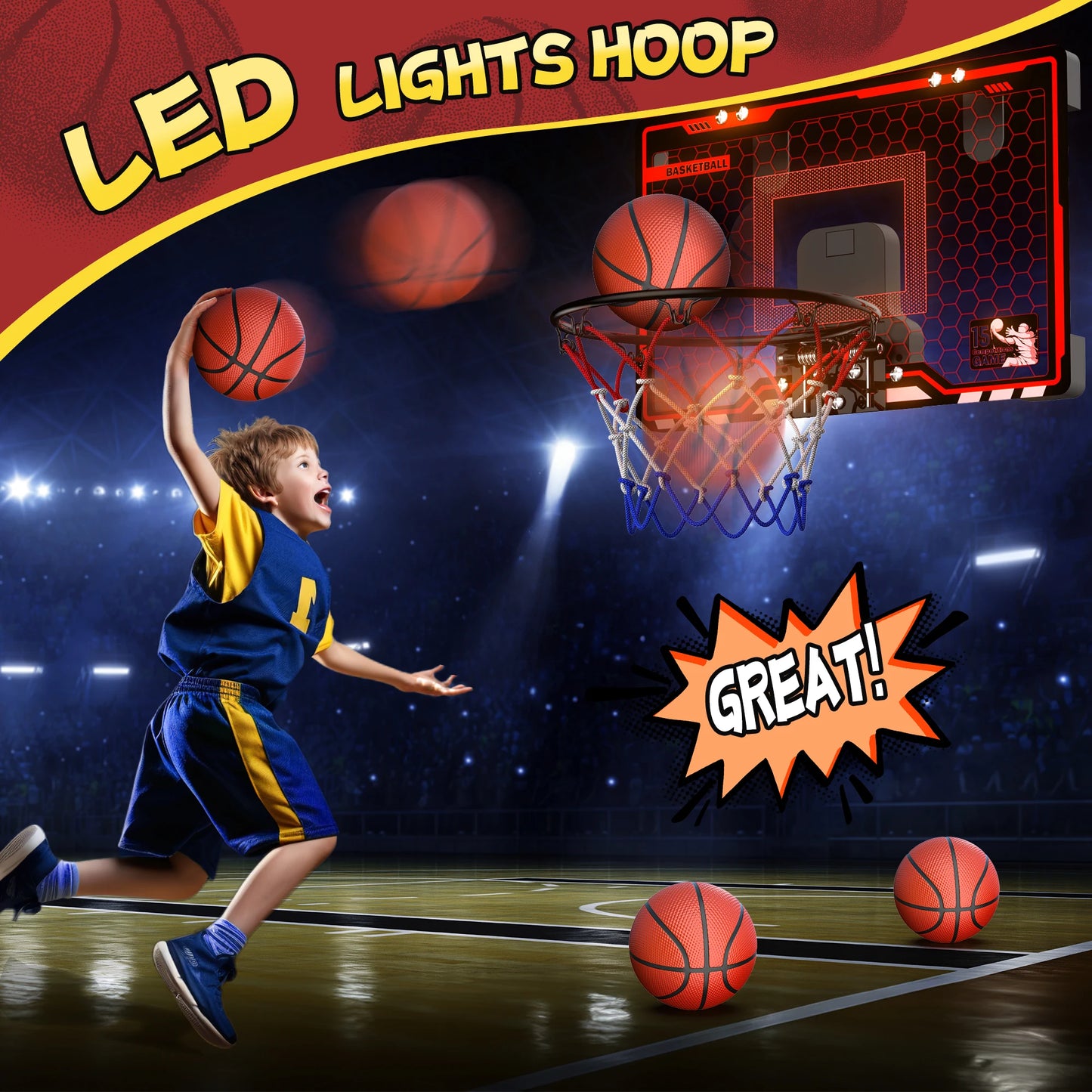 Mini Basketball Hoop For Kids /  Basketball Hoop Over The Door /  Scoreboard /  Sports Toys /  Gifts f   4 - 10 Year Old Boys and Girls