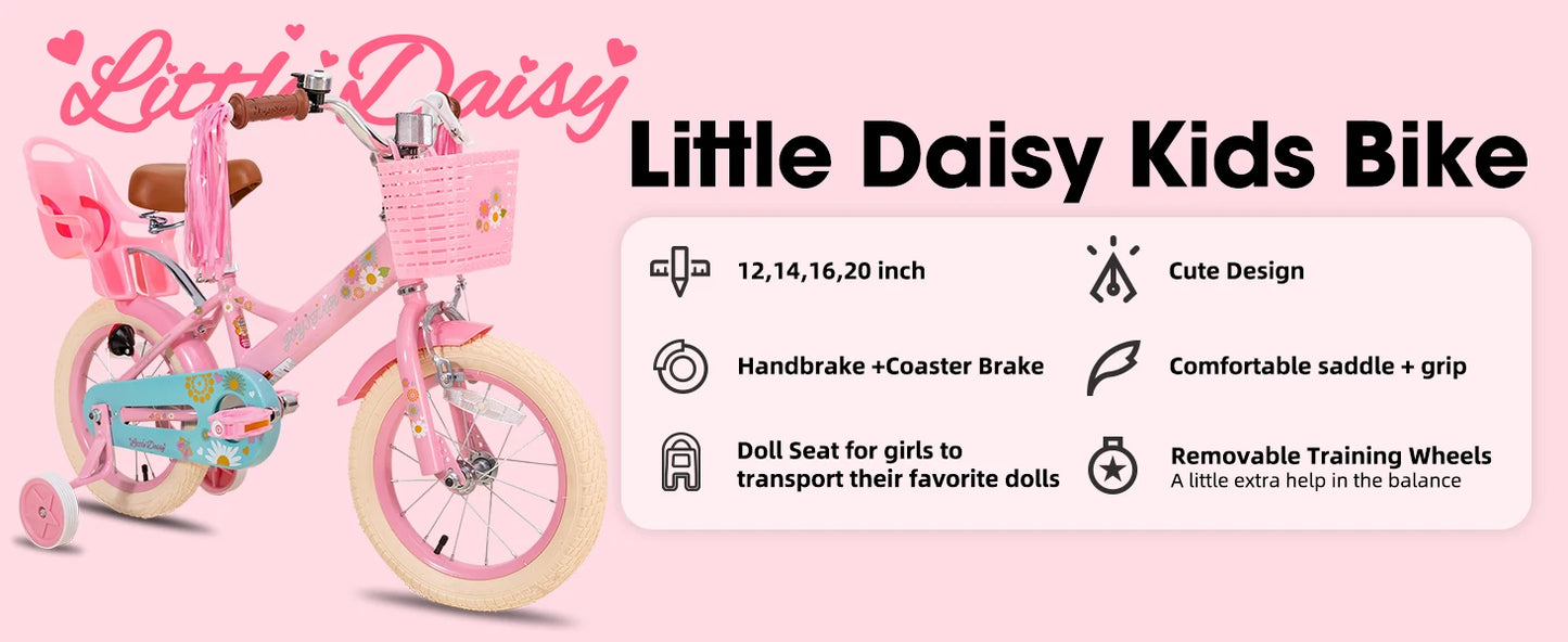 Kids Bike for Ages 2-7 Years /  Also Bikes with 12"  14"   16" Inch  Wheels / Girls Bikes with Doll Seat & Streamers  /  Boys Bike with Flag & Plate