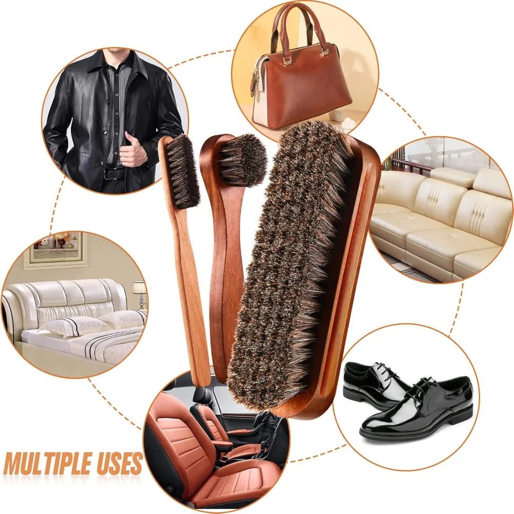 Horsehair Shoe Shine Brush Set  / Polishing Applicator /  Cleaning /  Leather Shoes /  Boot Care /  Brush /  Suede Cleaning Brush