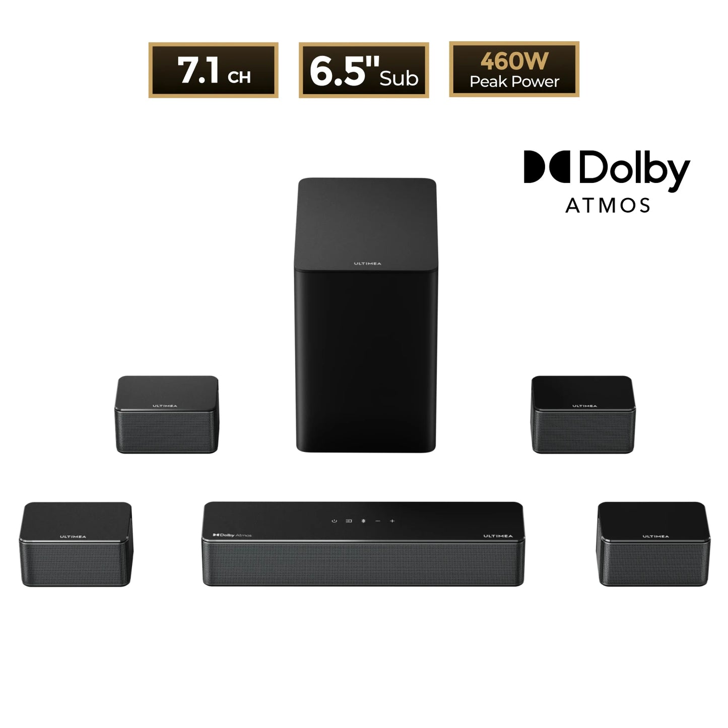 **Poseidon D80 7.1 Surround Soundbar with Dolby Atmos / Wireless Subwoofer / 4 Speakers / Home Theater System with APP Control