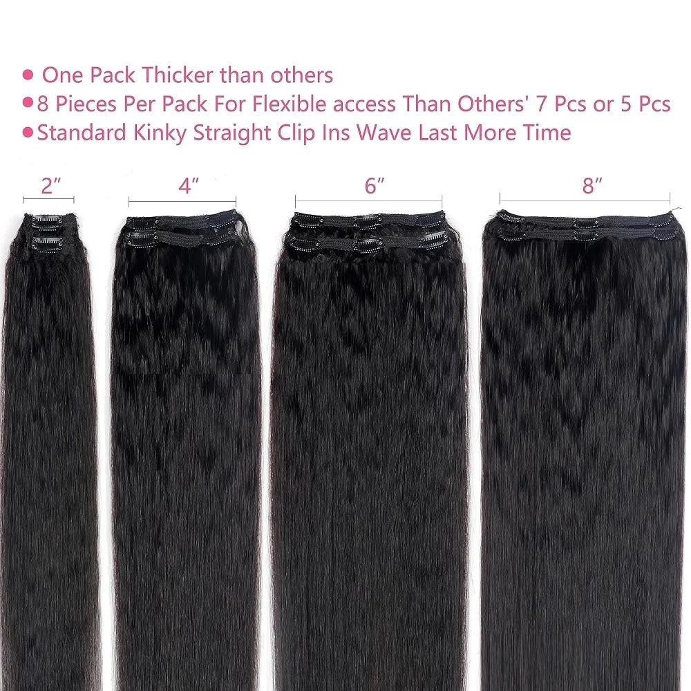 Human Hair Extensions  /  100% Unprocessed Remy Hair Clip in Hair Extensions  /  Real Human Hair /  for Women  /  Kinky  /  Straight