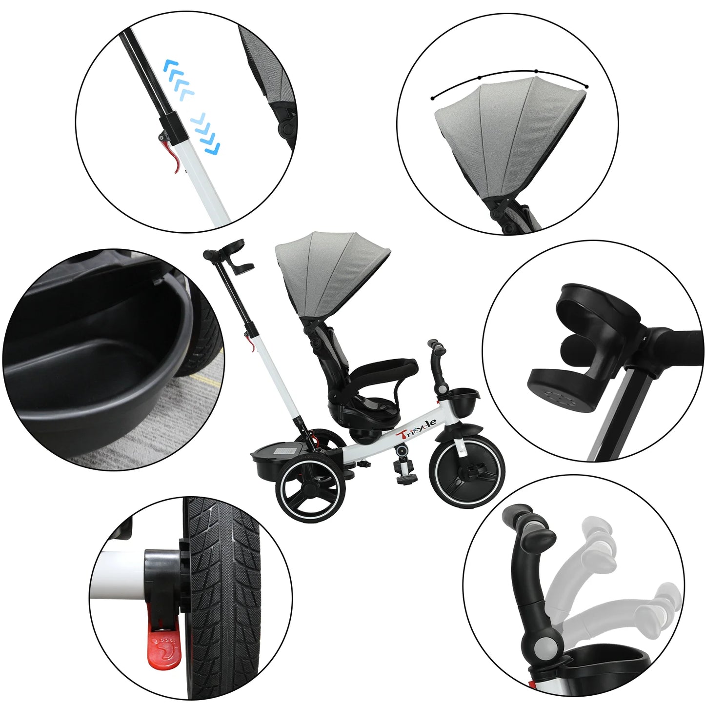 5 in1 Baby Stroller /  Tricycle /  Ride Bike /  5-in-1 /  Adjustable Canopy / Sitting & Lying Down /  Training Wheels /  Easy to Assemble and Disassemble