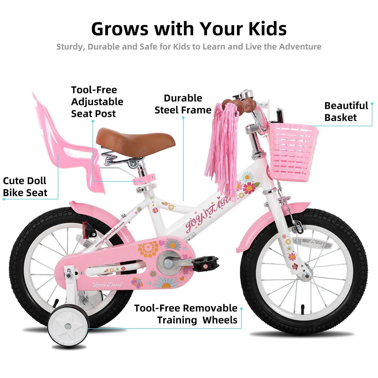 Kids Bike for Ages 2-7 Years /  Also Bikes with 12"  14"   16" Inch  Wheels / Girls Bikes with Doll Seat & Streamers  /  Boys Bike with Flag & Plate