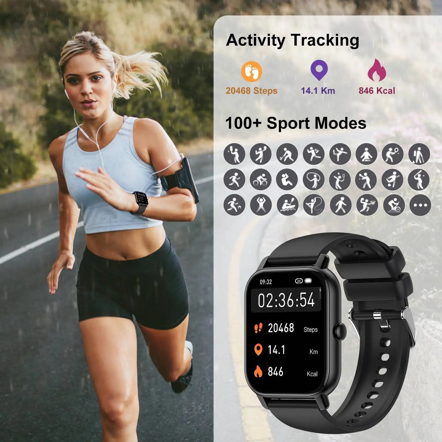 Smart Watch / 1.85" Sports Watch / Waterproof / 110+ Sport Modes / Fitness Activity Tracker / Ultra Thin Watch.