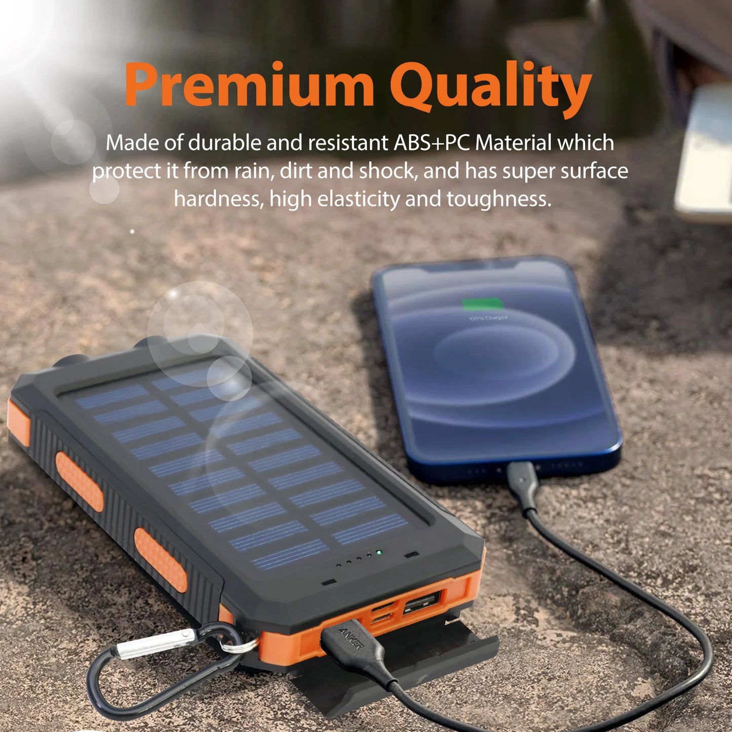 20000mAh Solar Charger for Cell Phone  /  Portable Solar Power Bank /   Dual 5V USB Ports  /  2 LED Light Flashlight  /  Outdoor  /  Camping  /  Hiking /  Fishing