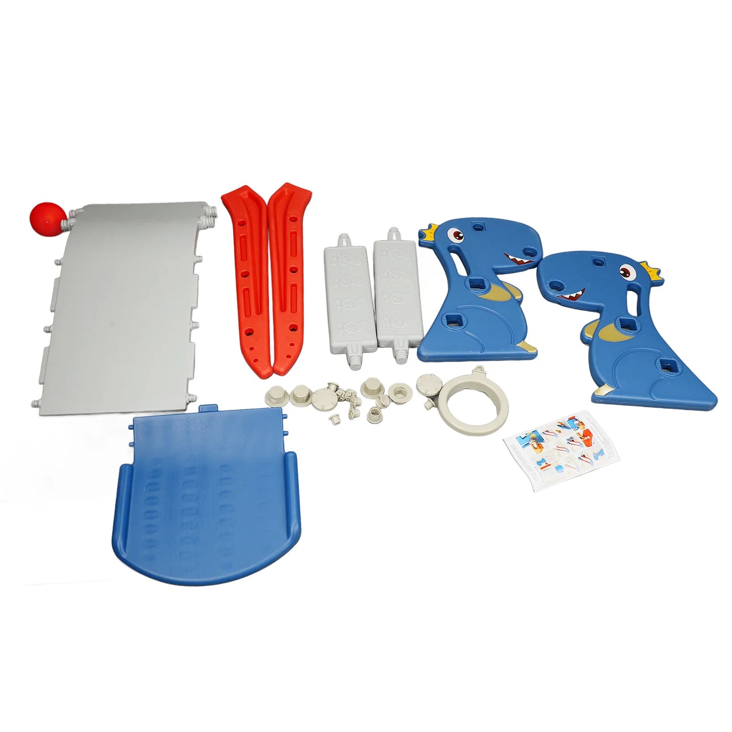 Indoor/Outdoor Dinosaur Slide  /  Blue/Red  Construction  /  Multipurpose Folding Slide with Basketball Hoop  /  Climber for 0 To 3 Years Old   /  Backyard