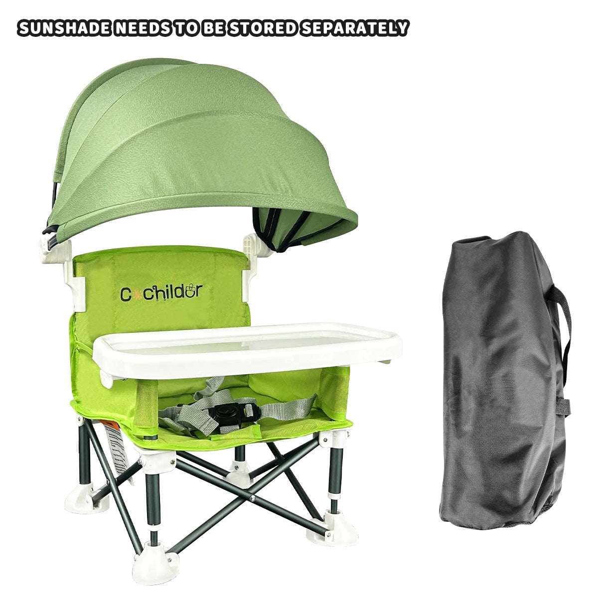 Booster Seat / Portable Child Dining Chair /  Removable Awning /  5-point Safety Belt / Foldable / Detachable Plates / Carrying Bag