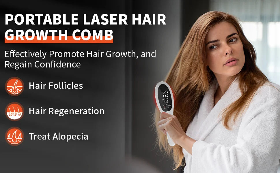 Electric Laser Hair Growth Comb  /  Anti Hair Loss /  Therapy Comb / Infrared  /  650nm 470nm LED Red Light /  Vibration Massage /  Hair Care Brush  /  Portable