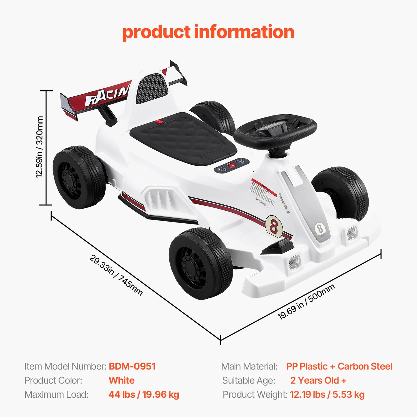 6V 4.5Ah Electric Pedal Go Kart  /  Portable  /  Outdoor Racing Toys  /  20000 RPM Motor with LED Headlight & Horn  /  Kids  /  Boys /  Girls  /  Gifts