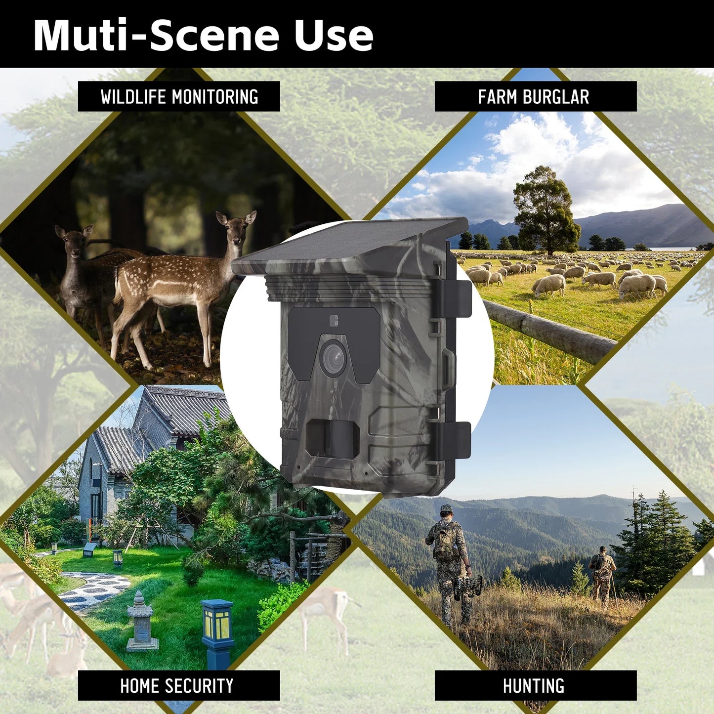 Solar Charging Hunting Trail Camera  /  Outdoor Night Vision Surveillance Camera  /  4K 50MP with 256GB Memory Card