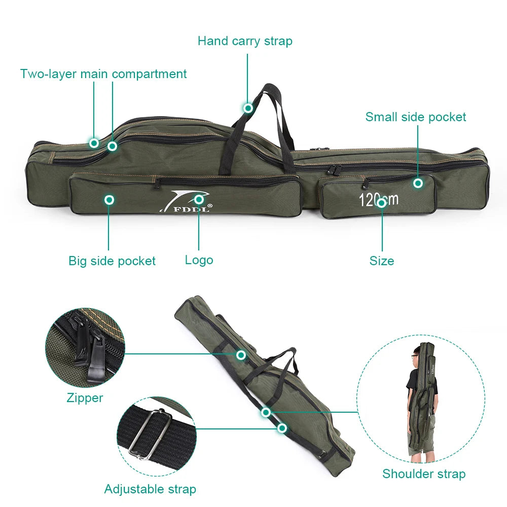 Portable Folding Fishing Rod Carrier  /  Canvas /  Fishing Pole & Tools Storage Bag Case /  Fishing Gear /  Tackle