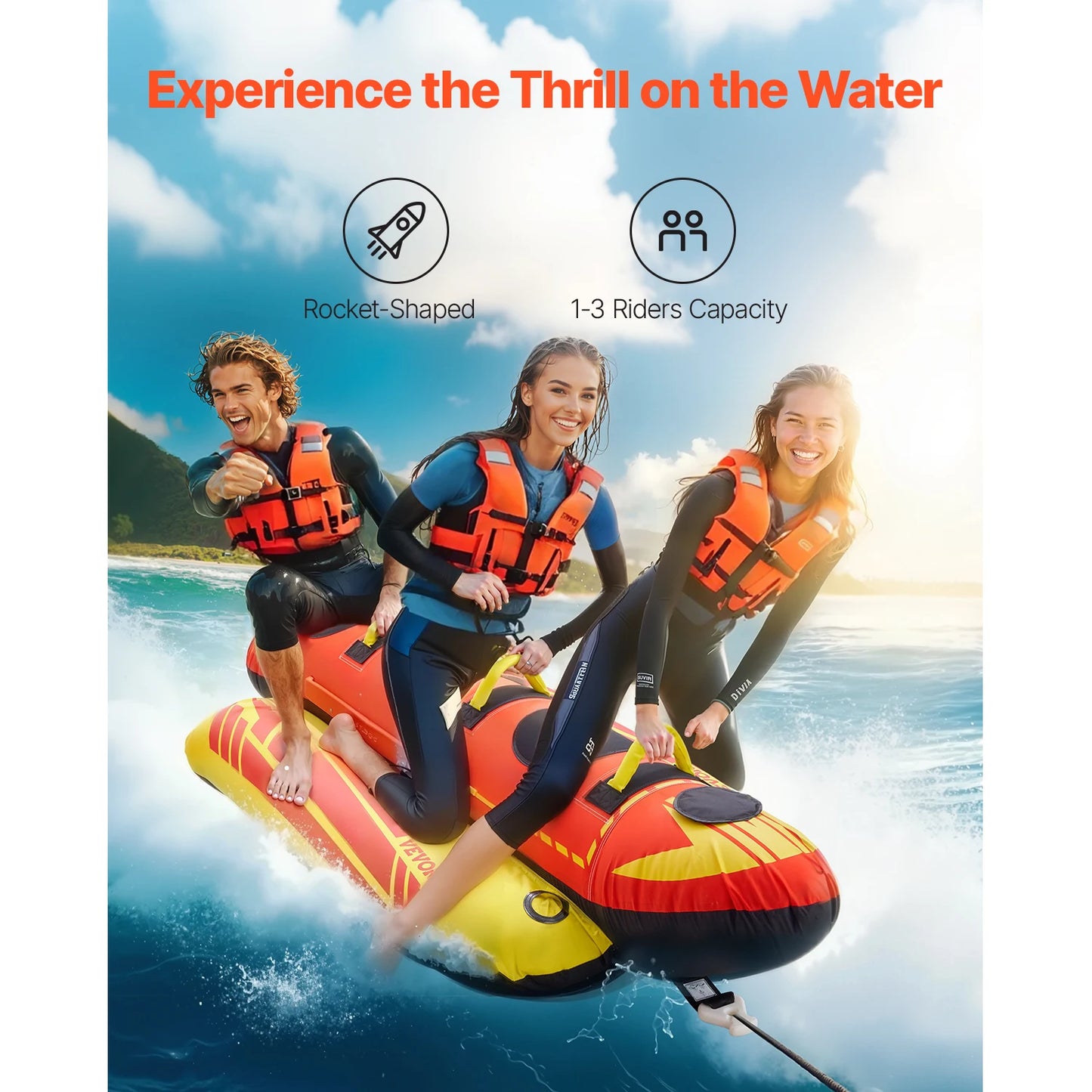 Towable Tubes for Boating  /   1-3 Rider Inflatable Boat Tubes and Towable /   510lbs Capacity /  Hot Dog Water Sport Tube for Boat