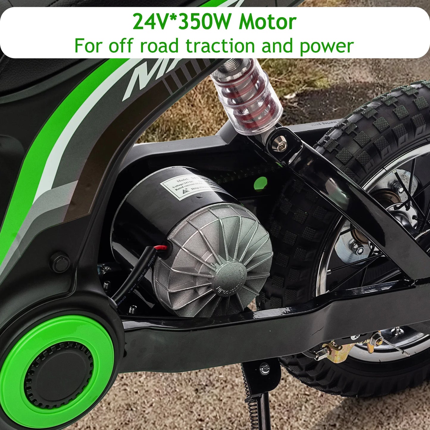 24V Electric Dirt Bike for Kids 350W Ride On Motorcycle Ages 5+ Up to 14.29 MPH 2-Speed Modes Max Weight 135 Lbs