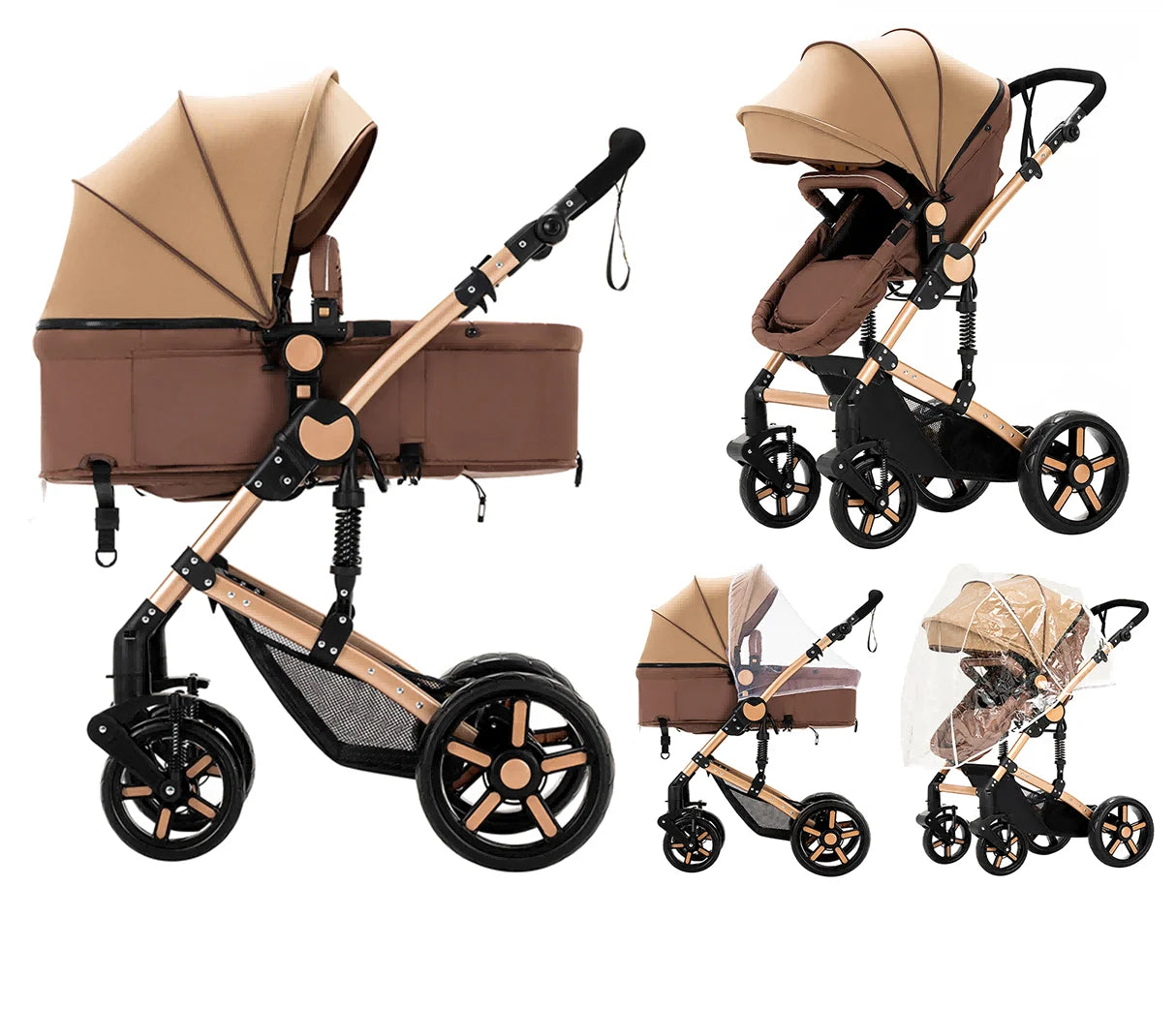 2 in 1 Baby Stroller  / Lightweight / Foldable  /  5-Point Safety Seat Belt / Reclines fully / Shock Absorbers / One Hand Fold-Up /  Basket & Zipper Pockets /  Use Winter &  Summer  /  Travel /  Canopy