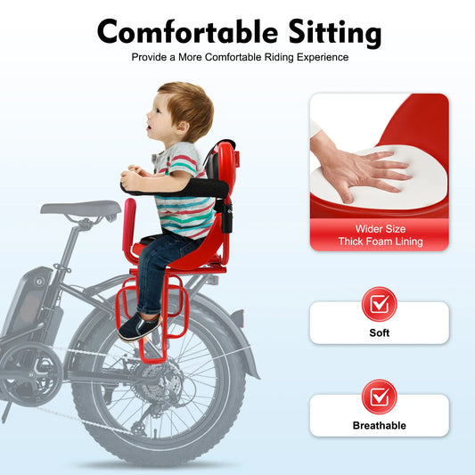Bike Child Safety Leather Seat /  Bicycle Child Safety Leather Seat with Safety Fence /  Foot Pedal & Seat Belt for Baby, Toddler, Child /  Universal
