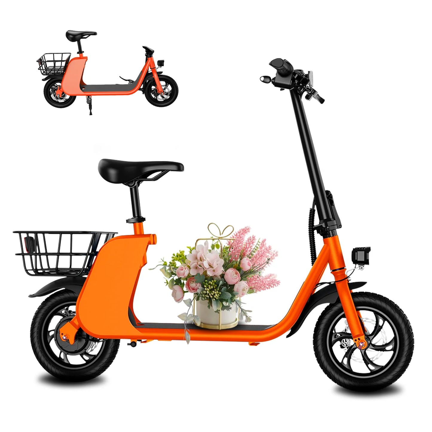 450W Adult Electric Scooter  /   15.5 mph  /  with Seat and Shopping Basket /  Suitable for Females /   Electric Scooter for Urban Commuting