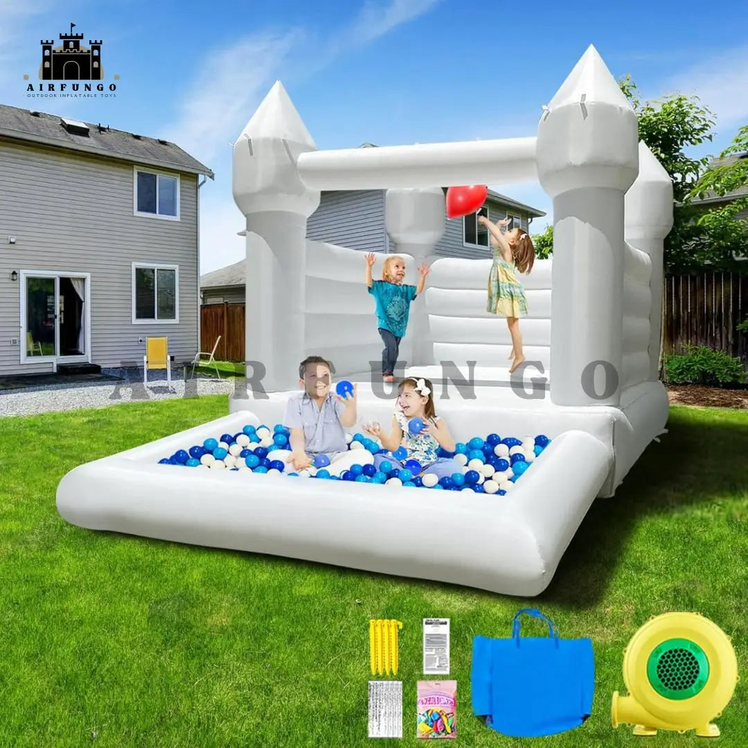 10x8ft Toddler's Party Inflatable White Bounce House With Slide And Ball Pit / Customization / Bouncy Castle Includes Blower