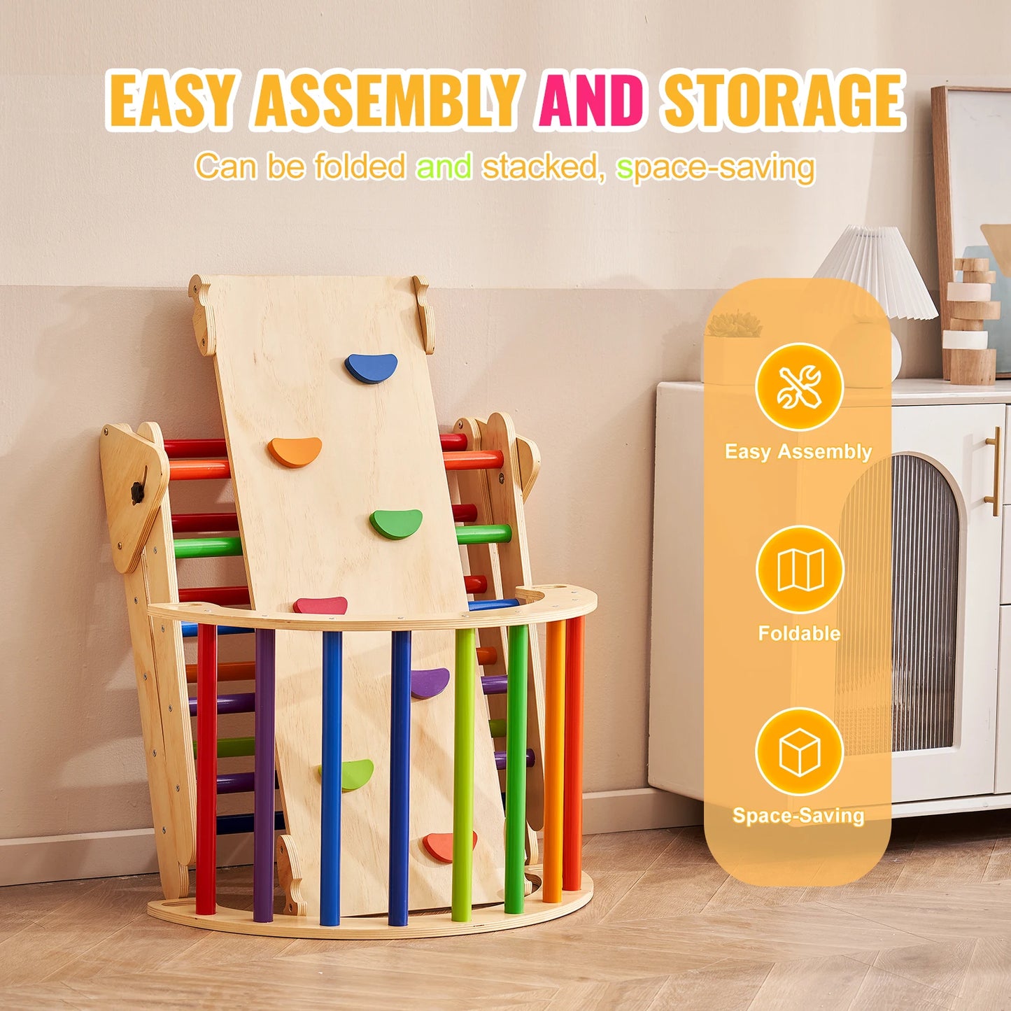 5 -n-1 Toddler Climbing Toy /   INDOOR Playground /  1-4 Years /  Montessori-Inspired!  /  Foldable /  Medium or Large Size /  Wooden Climbing Set