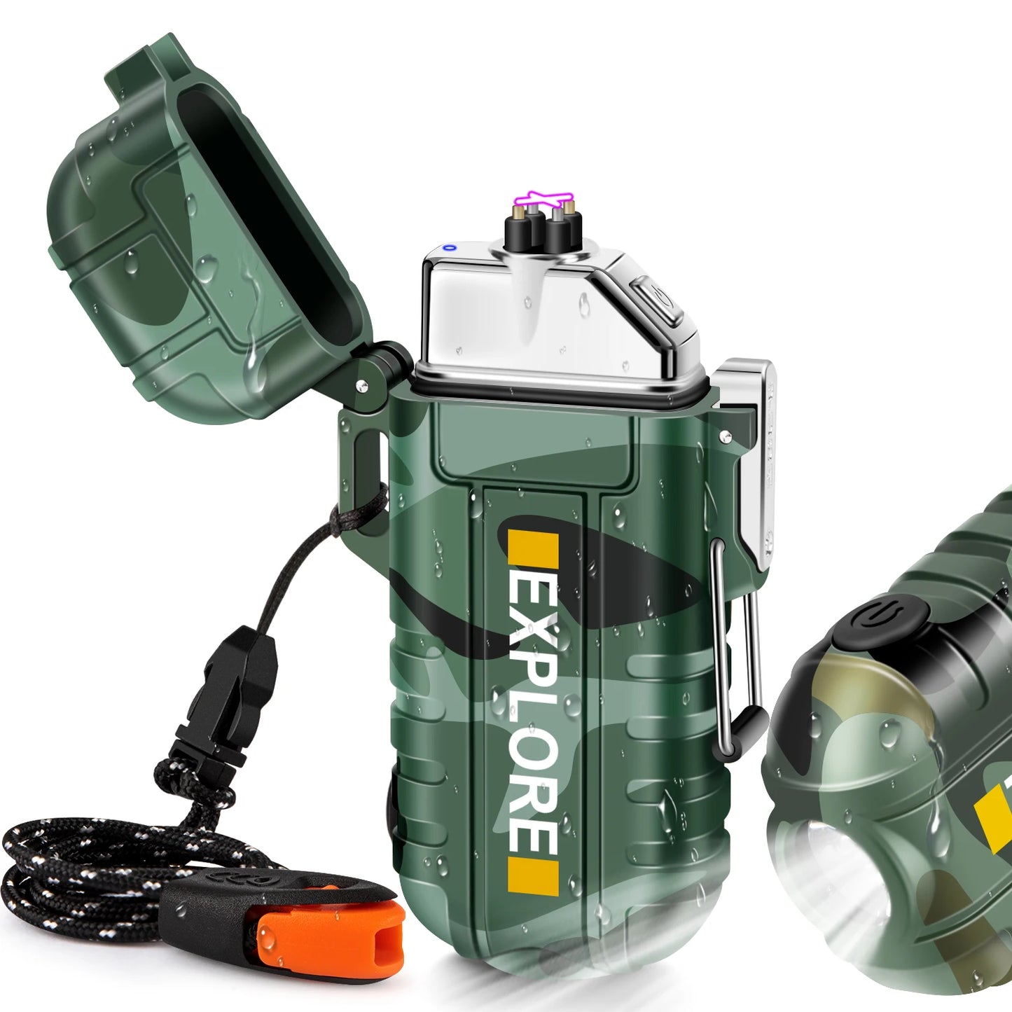 Waterproof Electric Lighter /  Windproof  / Dual Arc  /  USB Rechargeable  /  Flameless Plasma Lighters  /  Camping  / Hiking  / Survival  / Tactical