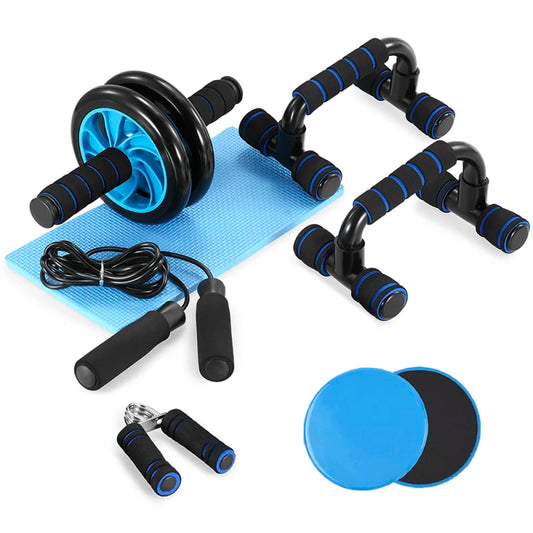 5-In-1 AB Wheel Roller Kit with Push-Up Bar  /  Jump Rope / Hand Gripper / Knee Pad / Abdominal Core Carver / Fitness Workout