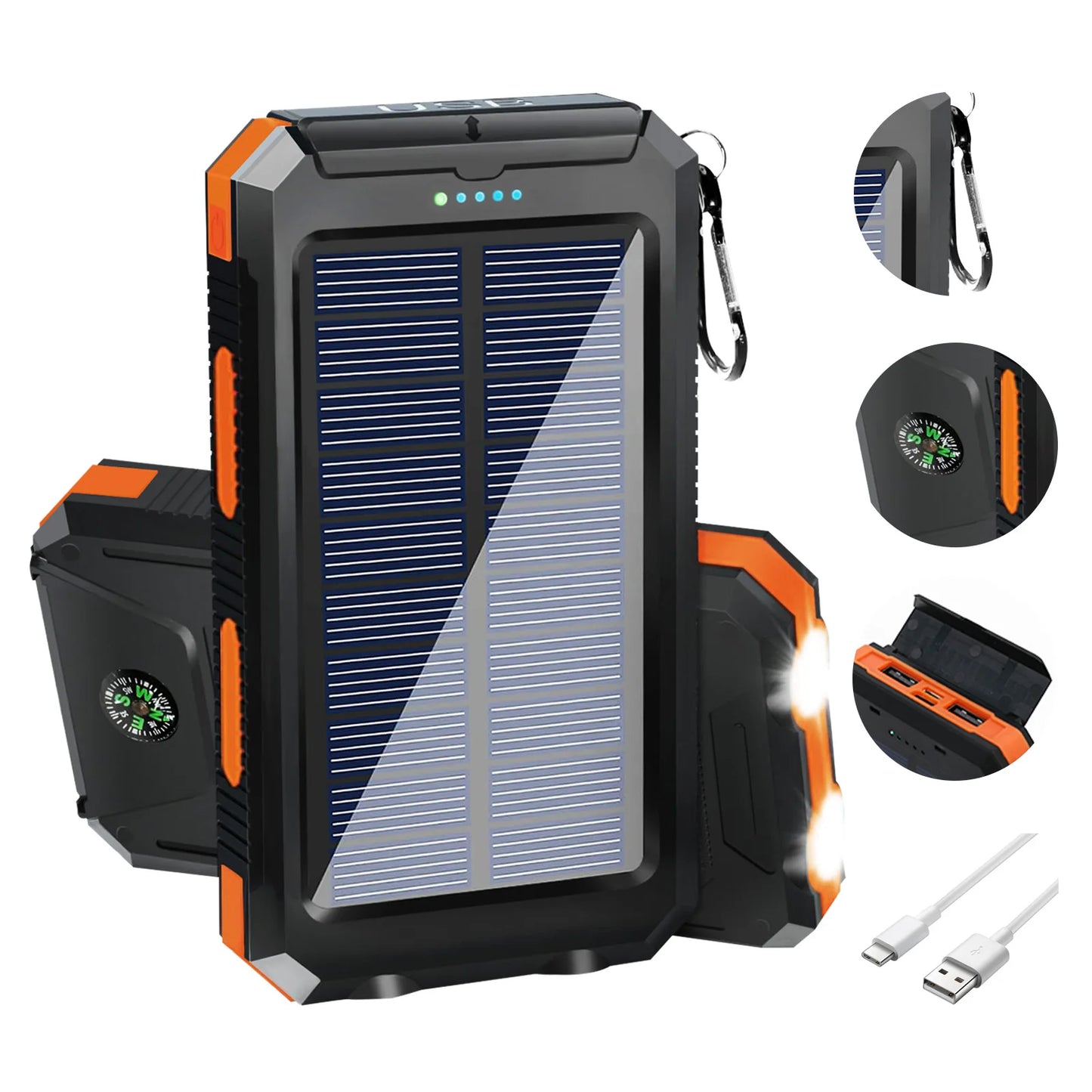 20000mAh Solar Charger for Cell Phone  /  Portable Solar Power Bank /   Dual 5V USB Ports  /  2 LED Light Flashlight  /  Outdoor  /  Camping  /  Hiking /  Fishing