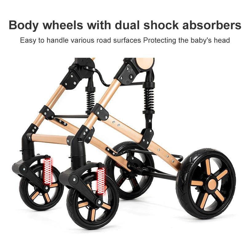 2 in 1 Baby Stroller  / Lightweight / Foldable  /  5-Point Safety Seat Belt / Reclines fully / Shock Absorbers / One Hand Fold-Up /  Basket & Zipper Pockets /  Use Winter &  Summer  /  Travel /  Canopy