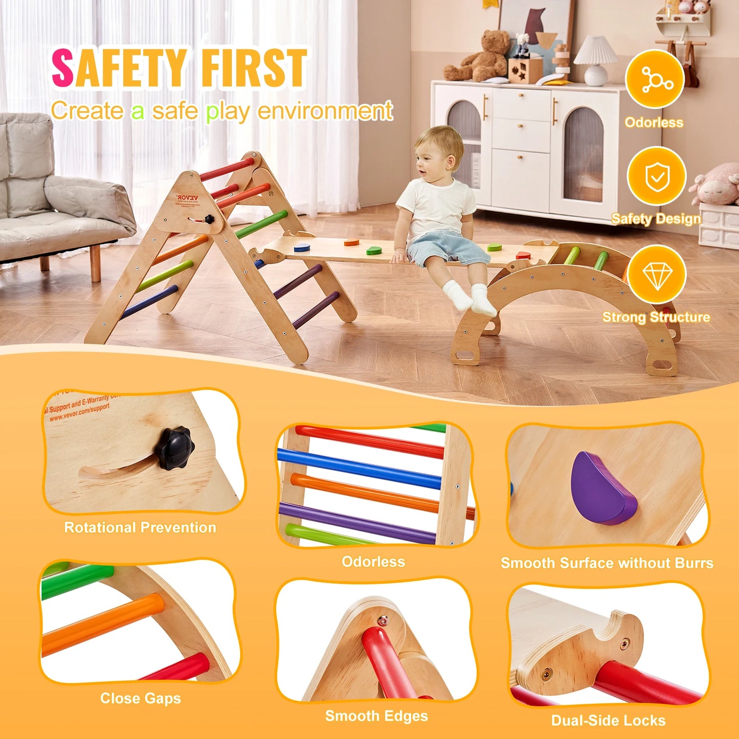 5 -n-1 Toddler Climbing Toy /   INDOOR Playground /  1-4 Years /  Montessori-Inspired!  /  Foldable /  Medium or Large Size /  Wooden Climbing Set