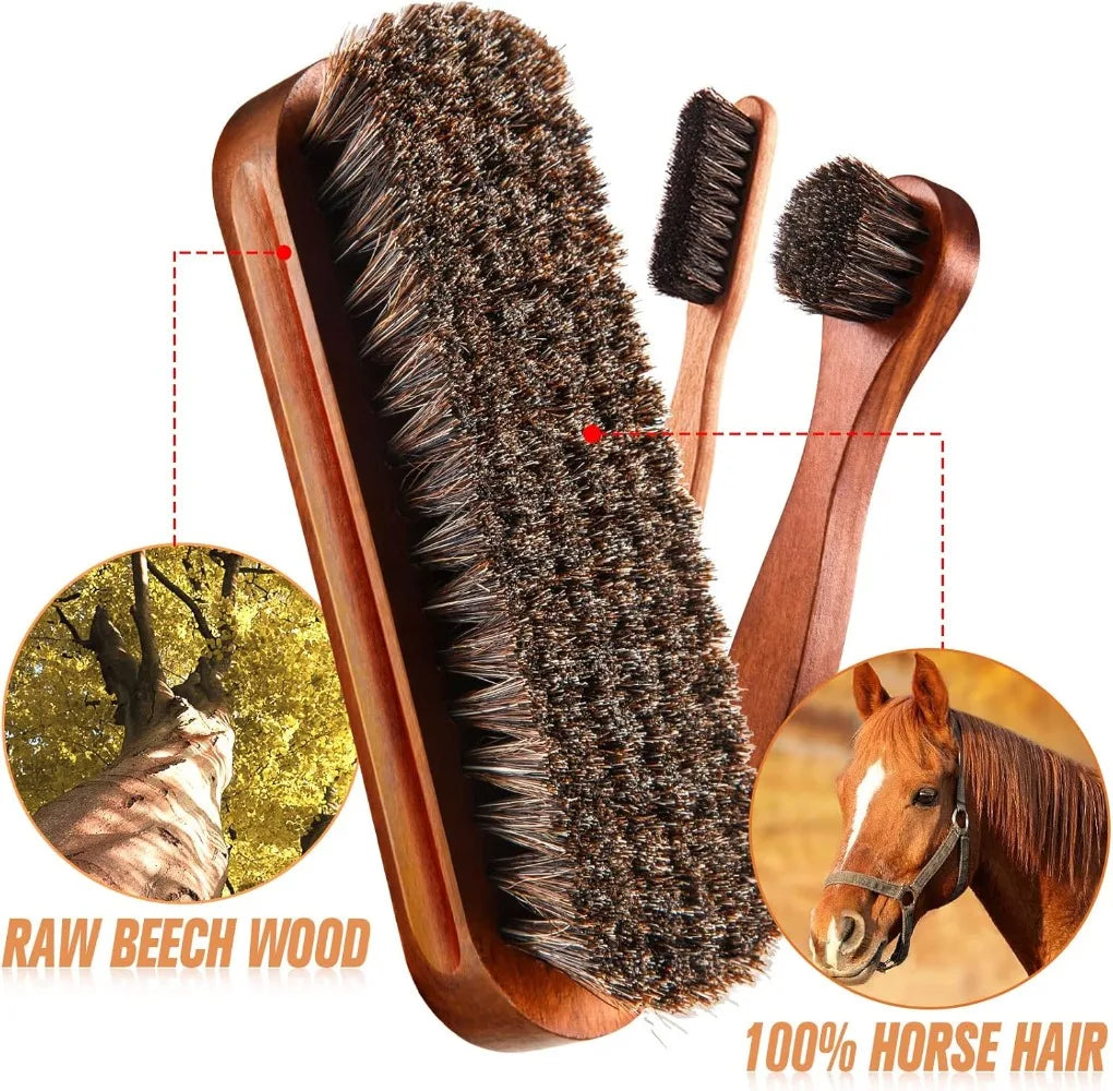 Horsehair Shoe Shine Brush Set  / Polishing Applicator /  Cleaning /  Leather Shoes /  Boot Care /  Brush /  Suede Cleaning Brush