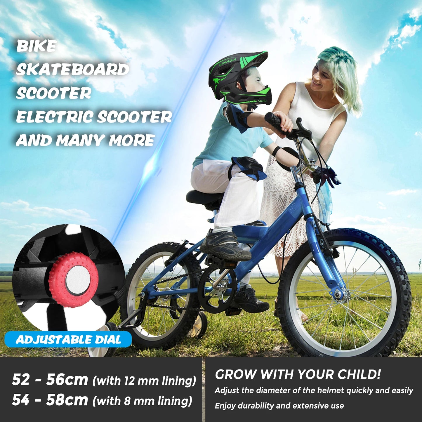 2-in-1 Full-face Half-face Helmet  /  Kids Bicycle Helmet /  Child Sports Safety / Removable, Washable Liner /  Removable Chin Guard / Cycling  / Protection /Bike /  Roller Skating  /  Scooter