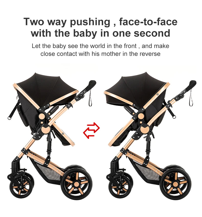 2 in 1 Baby Stroller  / Lightweight / Foldable  /  5-Point Safety Seat Belt / Reclines fully / Shock Absorbers / One Hand Fold-Up /  Basket & Zipper Pockets /  Use Winter &  Summer  /  Travel /  Canopy