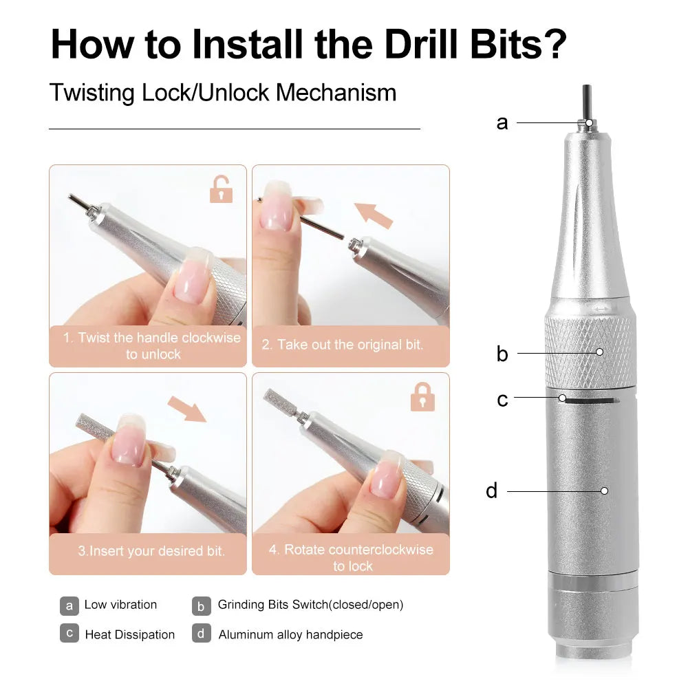 45000RPM Electric Nail Drill / File / Professional for Acrylic Gel Dip Powder Nails / Portable Machine Kit for Manicure Pedicure Tools