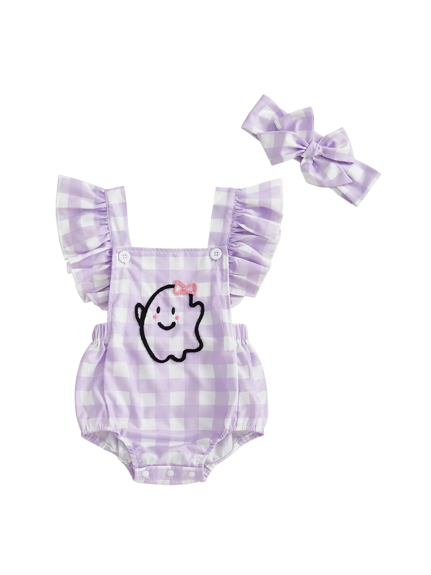 Adorable Infant Halloween Costume Set  /  Pumpkin Applique  /  Romper and Matching Headband  /  Baby Girls Newborn - 12 months