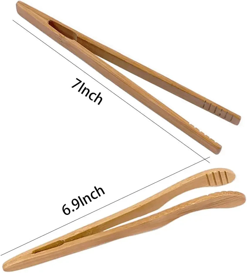 4 pack Bamboo Toaster Tongs  /   7” Reusable Wood Cooking Tongs  /  Ideal Kitchen Utensil  /  For Cheese, Bacon, Muffins, Fruits, Bread