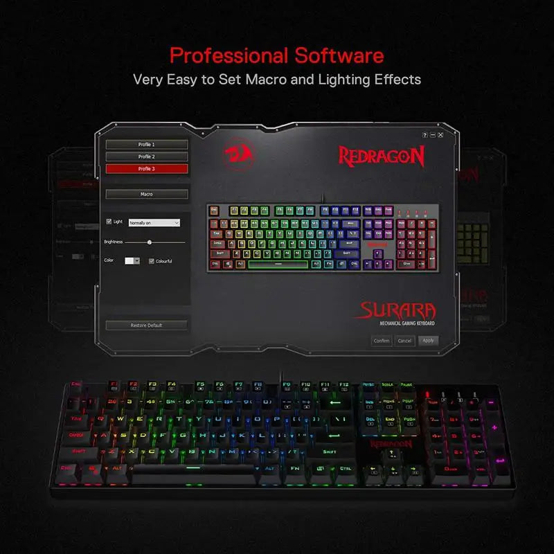 K582 SURARA RGB LED Backlit Mechanical Gaming Keyboard with 104 Keys / Linear and Quiet-Red Switches