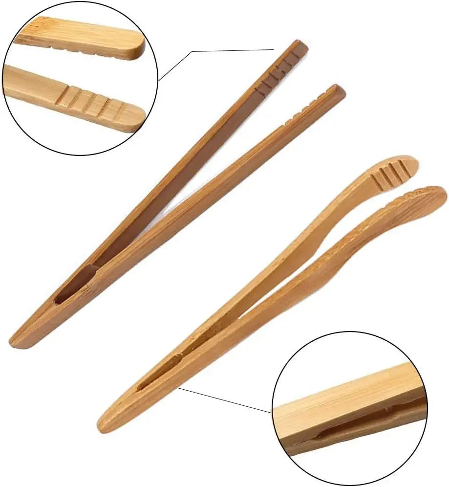 4 pack Bamboo Toaster Tongs  /   7” Reusable Wood Cooking Tongs  /  Ideal Kitchen Utensil  /  For Cheese, Bacon, Muffins, Fruits, Bread