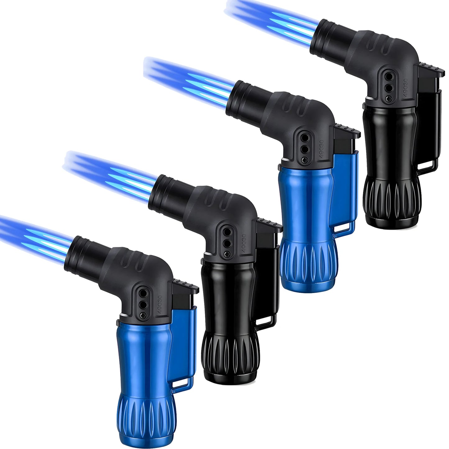 4pcs  Set Triple Jet Flame Torch Lighter  /  Bend Head Design /  Refillable Butane Gas Jet  /  3 Flame Windproof  /  Without Butane