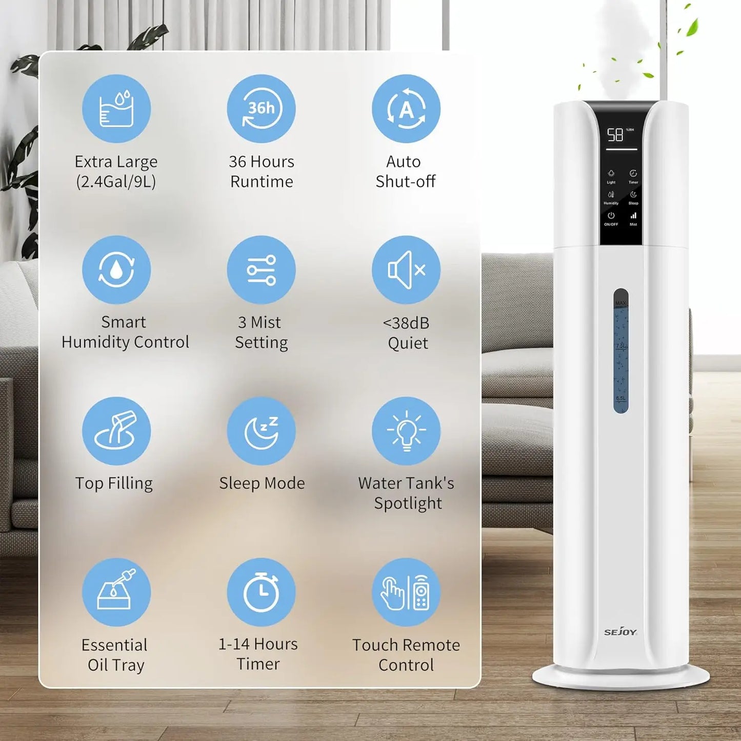 Cool Mist Humidifier /  Ultrasonic / Bedroom / 9L/5L with Essential Oil Remote Control  / Home / Baby / Office /  Plants