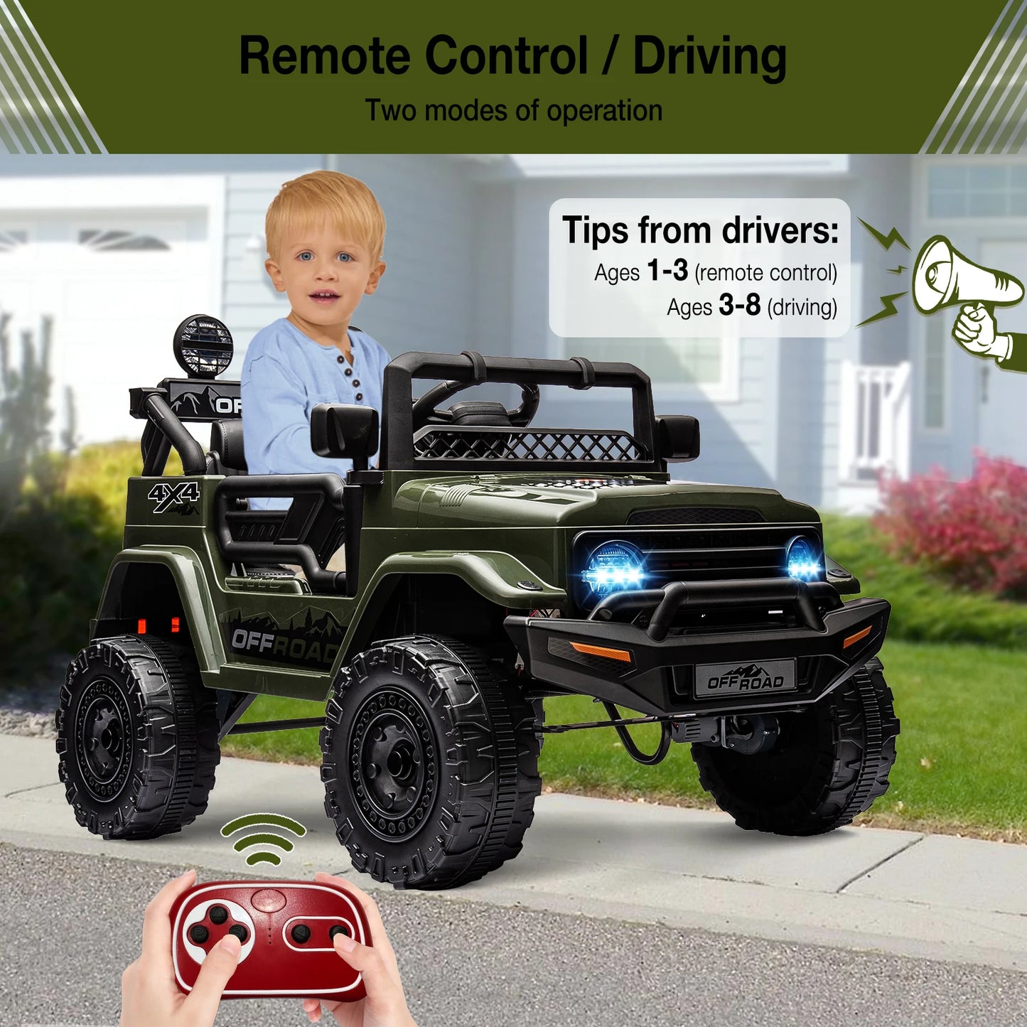12V Kids Ride On Truck /  Remote Control /  Spring Suspension /  Bluetooth Connectivity /  LED Lights / 18M - 8 Years  /  Gifts