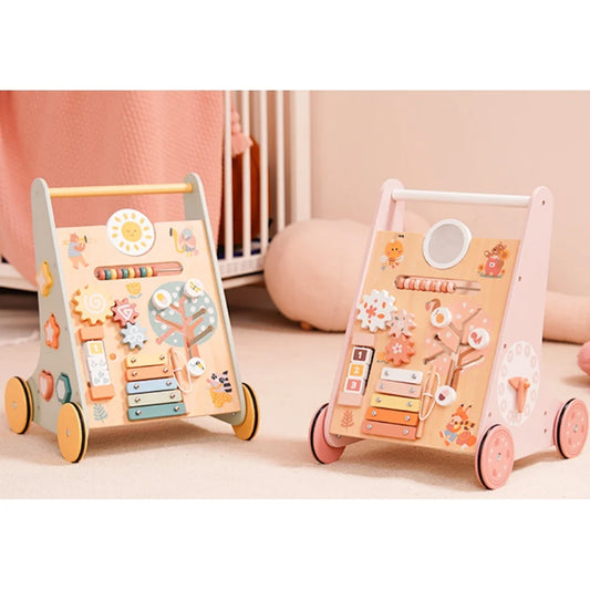 Wooden Baby Walker with Wheels / Montessori Push Toy for Babies Learning to Walk / Baby Walker Activity Center