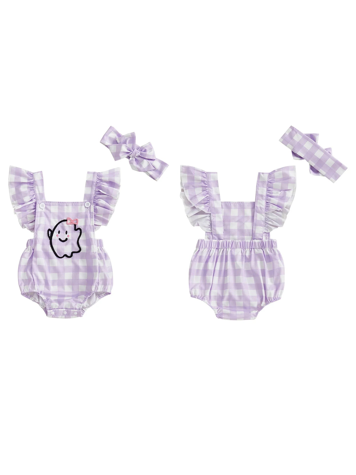 Adorable Infant Halloween Costume Set  /  Pumpkin Applique  /  Romper and Matching Headband  /  Baby Girls Newborn - 12 months