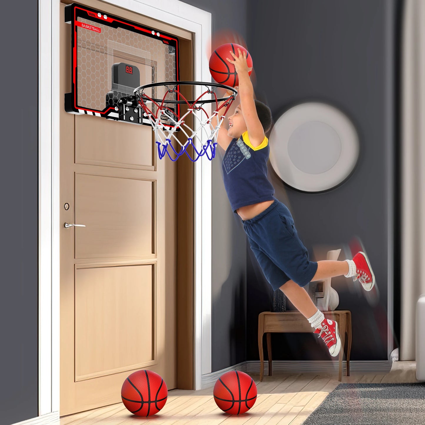 Mini Basketball Hoop For Kids /  Basketball Hoop Over The Door /  Scoreboard /  Sports Toys /  Gifts f   4 - 10 Year Old Boys and Girls
