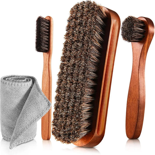 Horsehair Shoe Shine Brush Set  / Polishing Applicator /  Cleaning /  Leather Shoes /  Boot Care /  Brush /  Suede Cleaning Brush