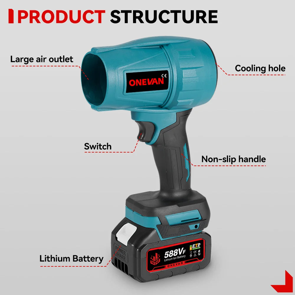 High Power Brushless Cordless Electric Turbo Jet Fan  /  2000W Air Blower  / Dust, Snow Removal / Power Tool  / For Makita Battery Pin