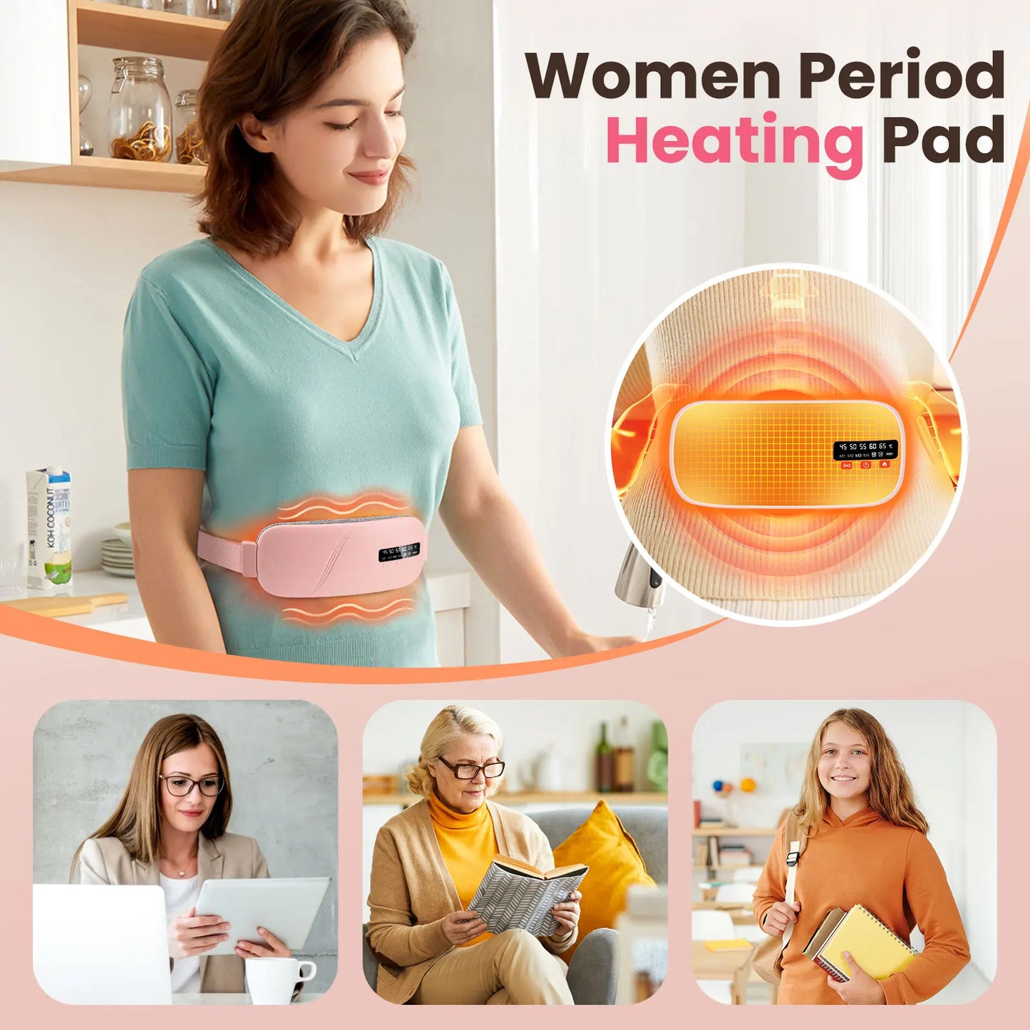 **5 Modes Electric Heat Vibration Waist Massage Belt / Smart Warm Palace / Women / Menstrual Heating Pad for Cramps Period Relief