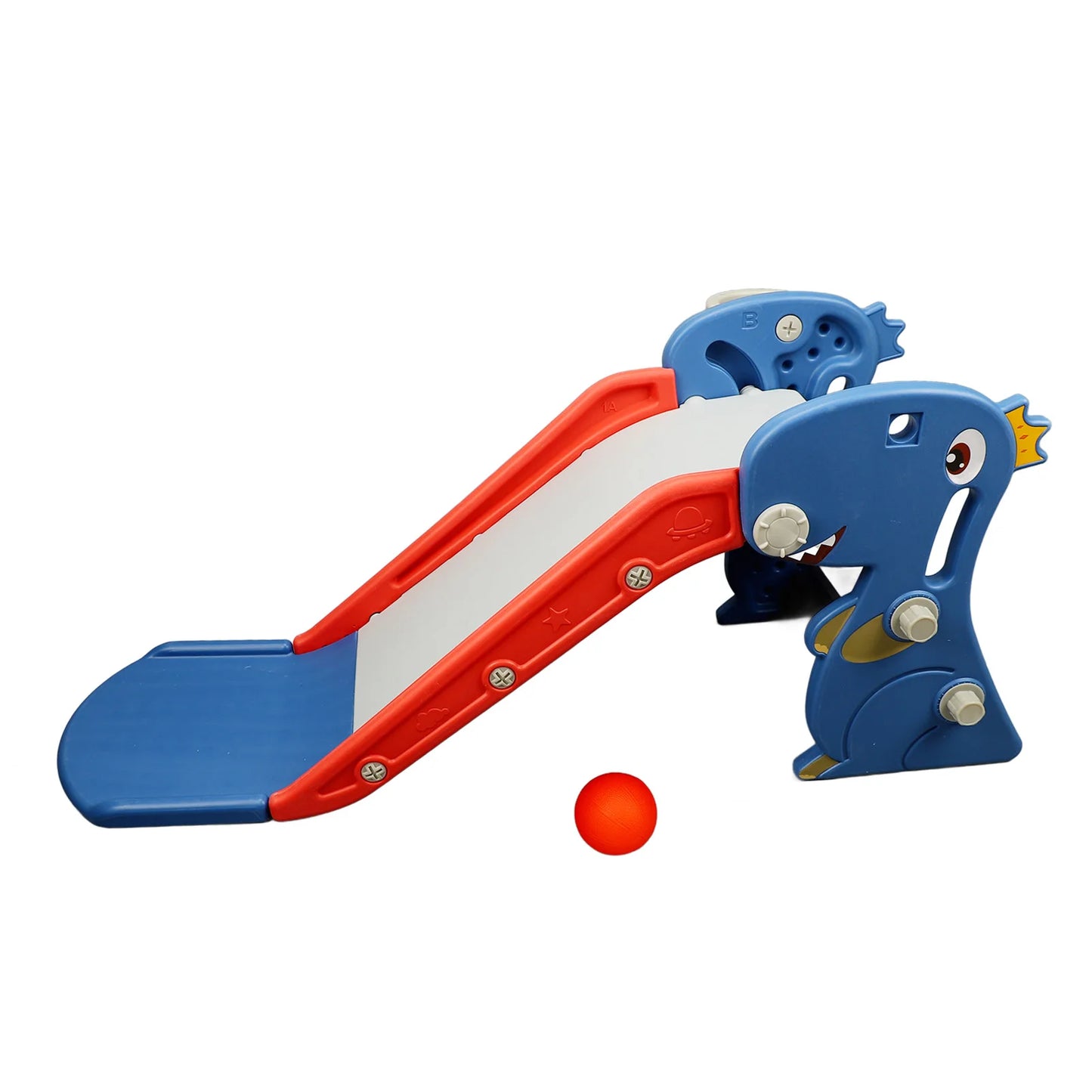 Indoor/Outdoor Dinosaur Slide  /  Blue/Red  Construction  /  Multipurpose Folding Slide with Basketball Hoop  /  Climber for 0 To 3 Years Old   /  Backyard