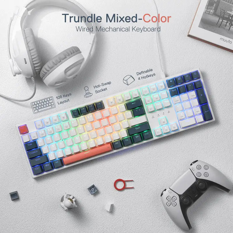 CM***K668 RGB Gaming Keyboard / 108 Keys Wired Mechanical Keyboard w/Extra 4 Hotkeys / Upgraded Hot-swappable Socket / Red Switch