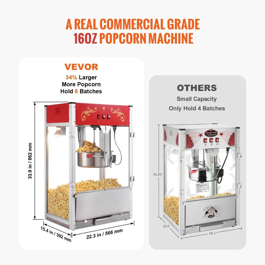 **Popcorn Popper Machine / Countertop Popcorn Maker / 1615W 16 Red