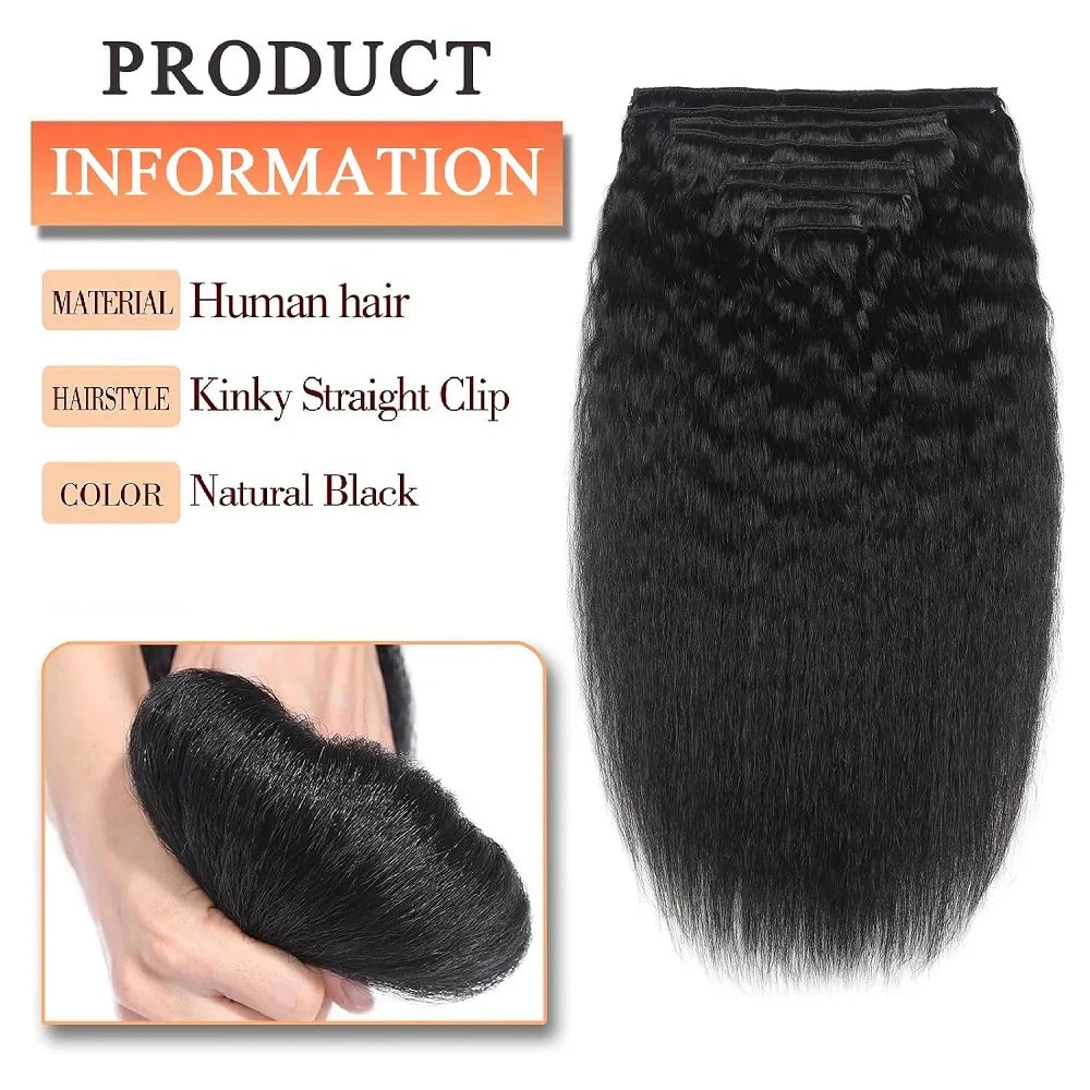 Human Hair Extensions  /  100% Unprocessed Remy Hair Clip in Hair Extensions  /  Real Human Hair /  for Women  /  Kinky  /  Straight