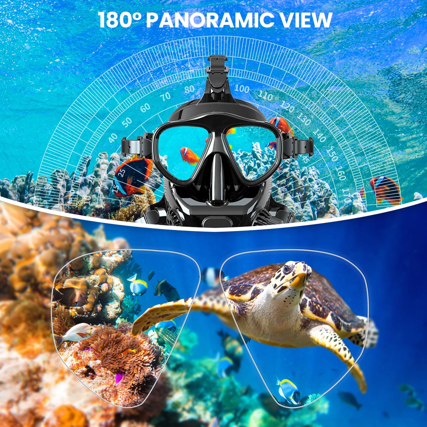 Full Face Diving Mask with Camera Mount  /  Full Face Snorkel Mask for Adults /  Compatible 1L/2L Scuba Diving Tank